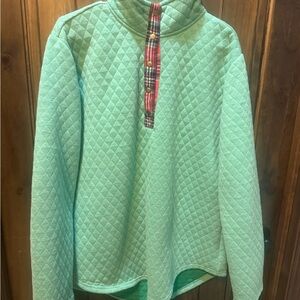 Quilted Green Pullover with Plaid Accents